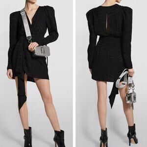 Ronny Kobo Lillian Jacquard Zebra Silk Blend Mini Dress Black Women's Size M